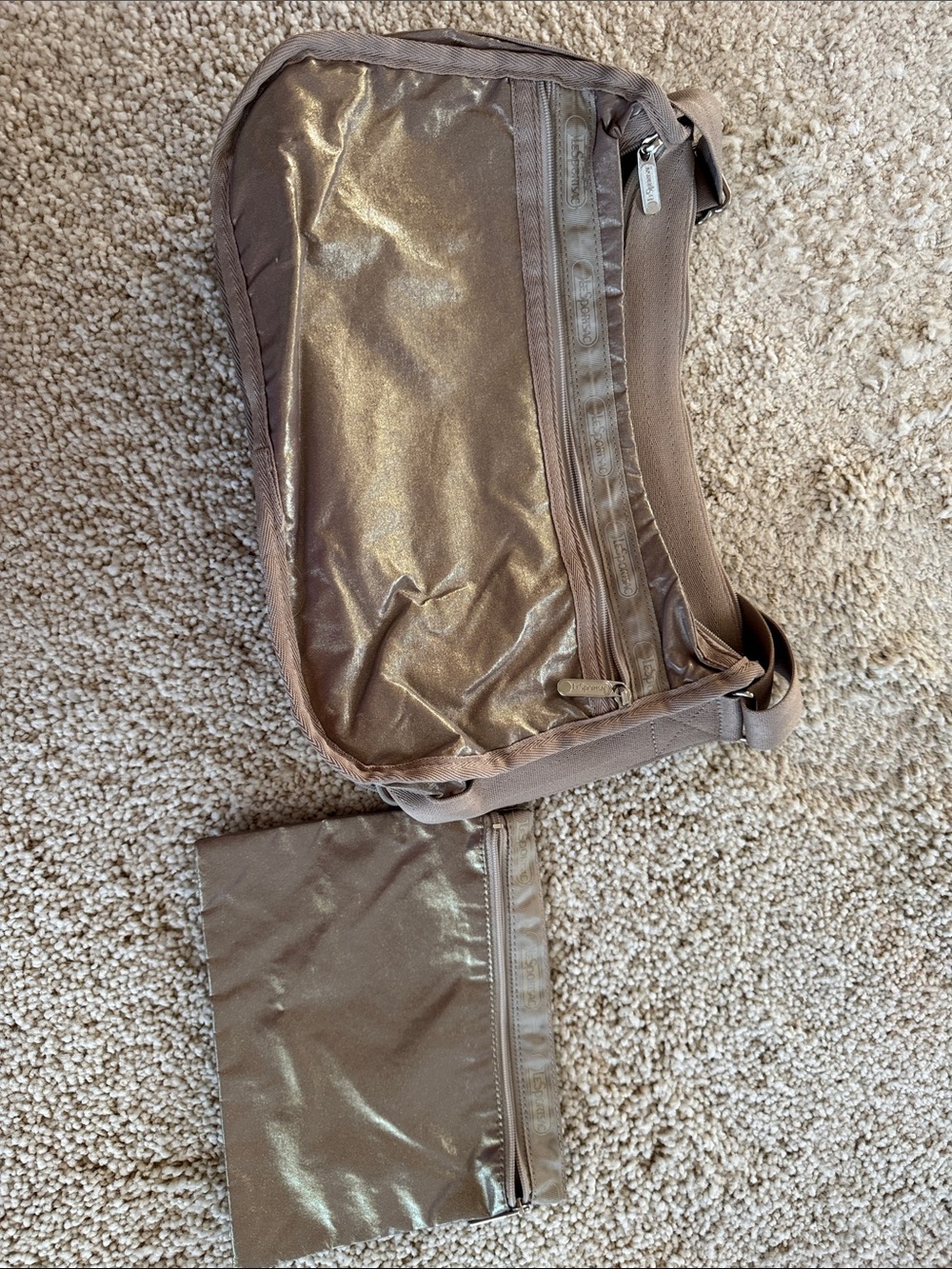 Lesportsac Metallic Taupe Shine Crossbody with Zip Pouch